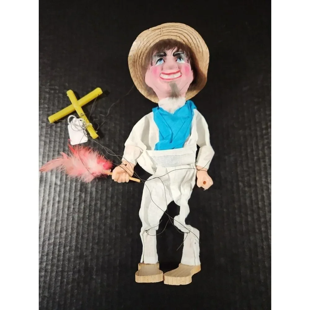 Vintage Marionette Mexican String Puppet Man‎ with Sombrero (Tangled Strings)